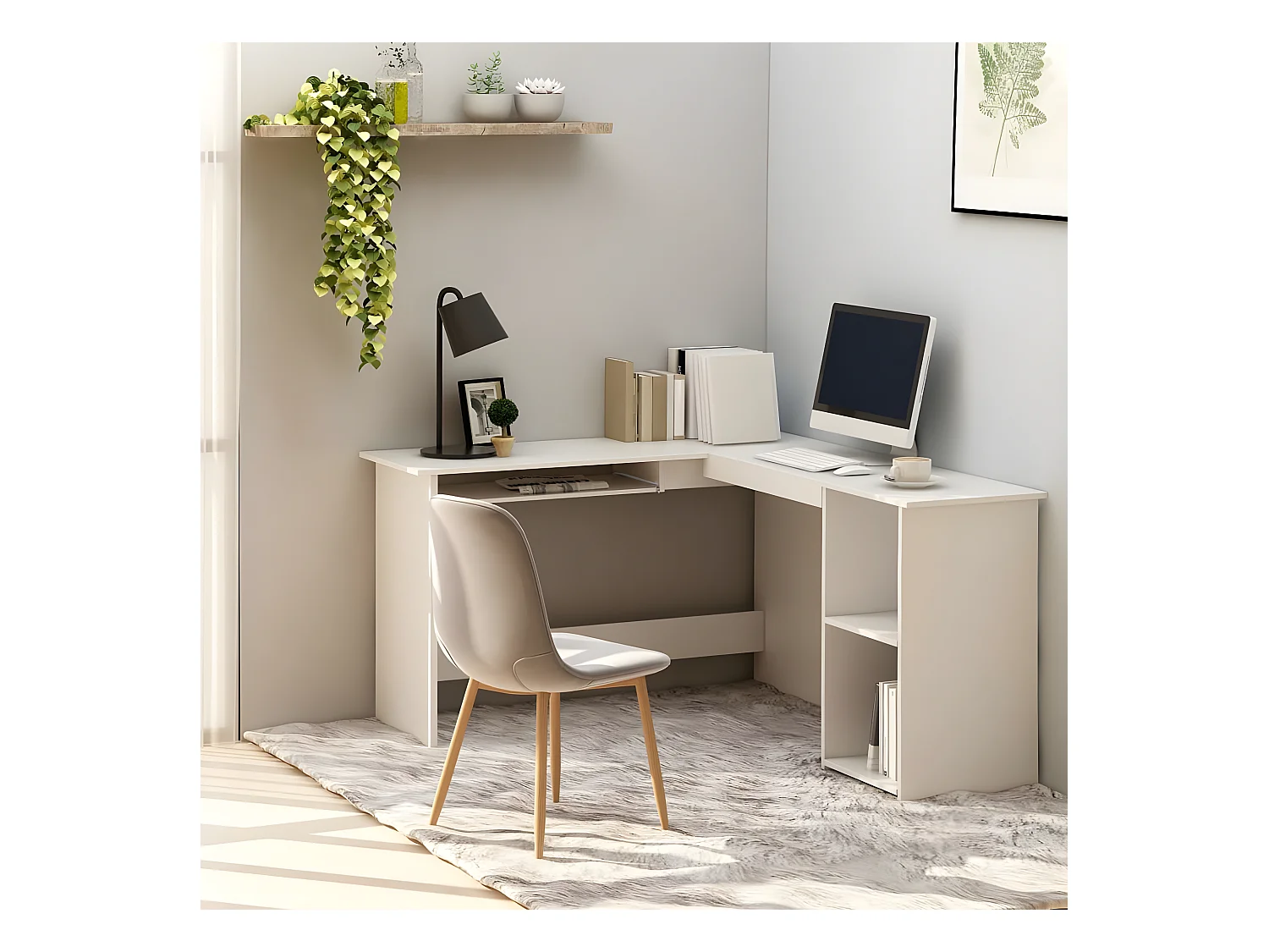 Bureau d'angle en forme de L Blanc 120x140x75 cm