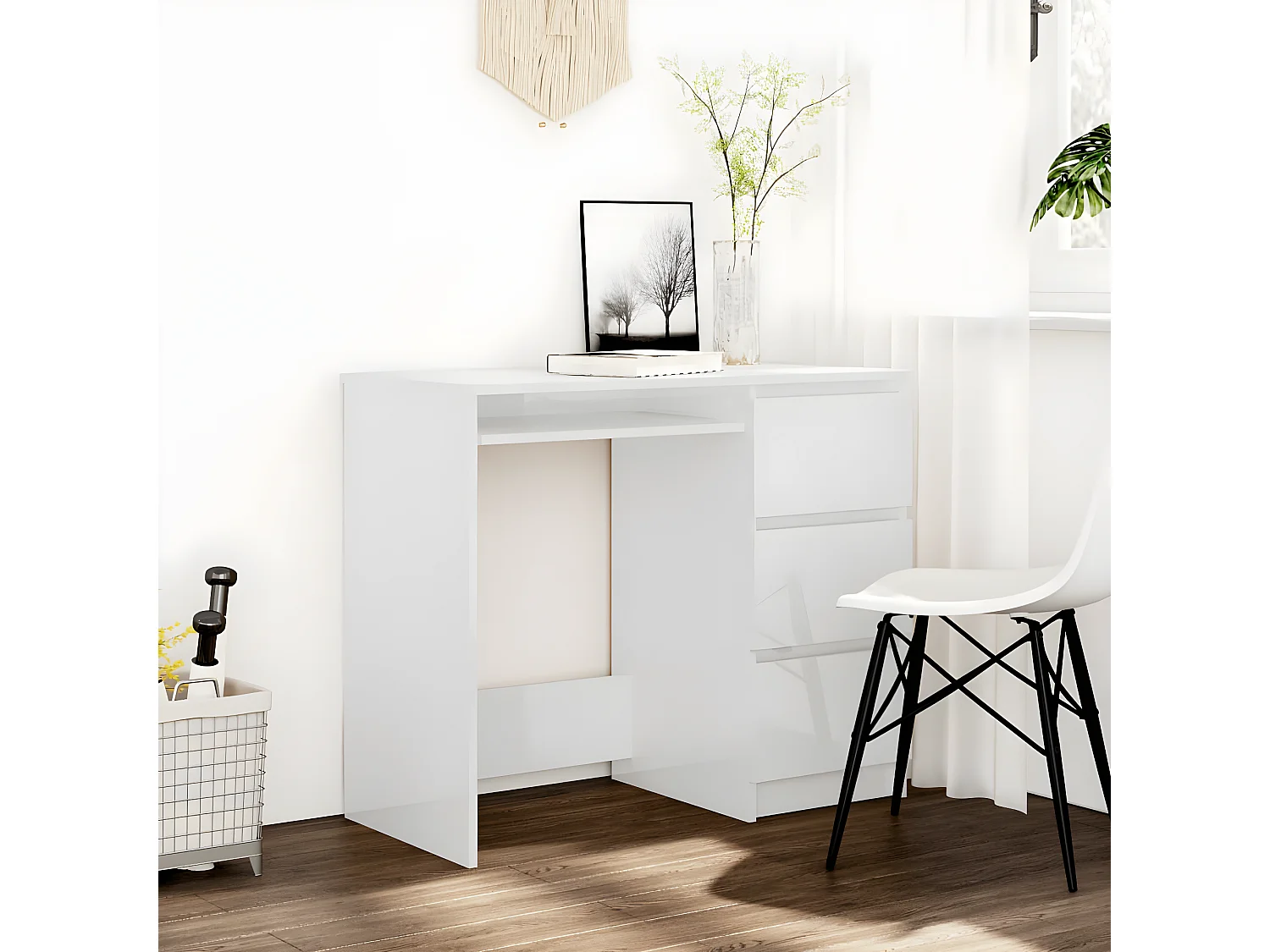 Bureau 90x45x76 cm bewerkt hout hoogglans wit