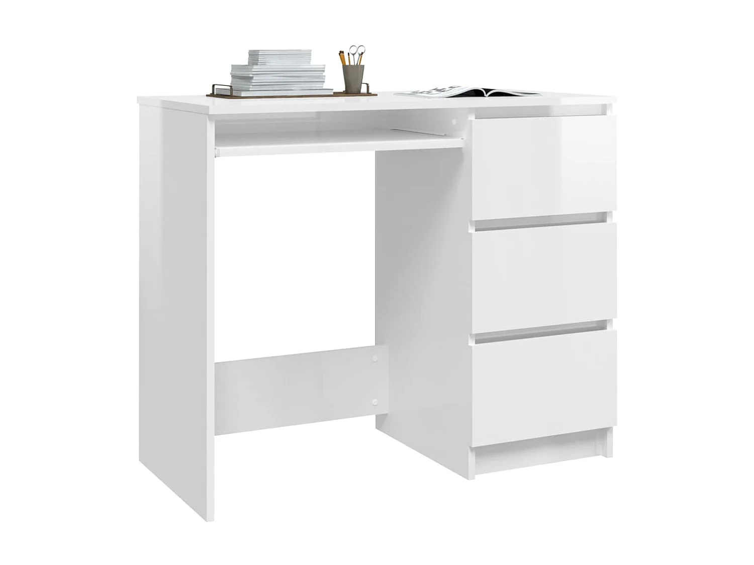 Bureau 90x45x76 cm bewerkt hout hoogglans wit