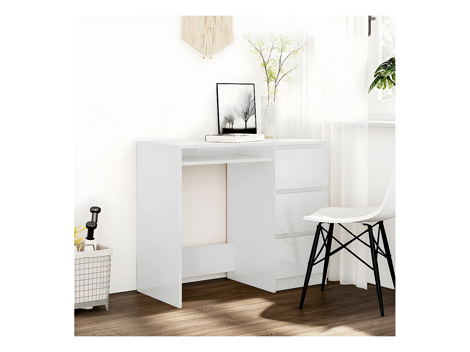 Bureau Blanc brillant 90x45x76 cm Aggloméré