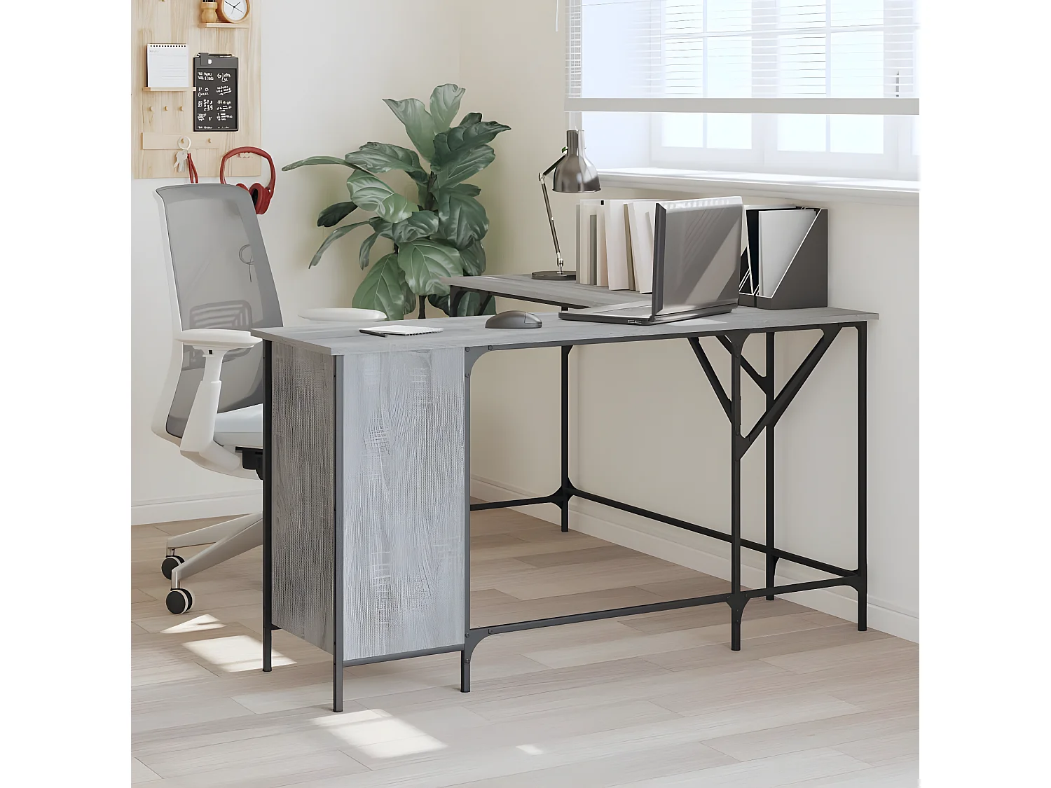 Bureau sonoma gris 141x141x75 cm bois d'ingénierie