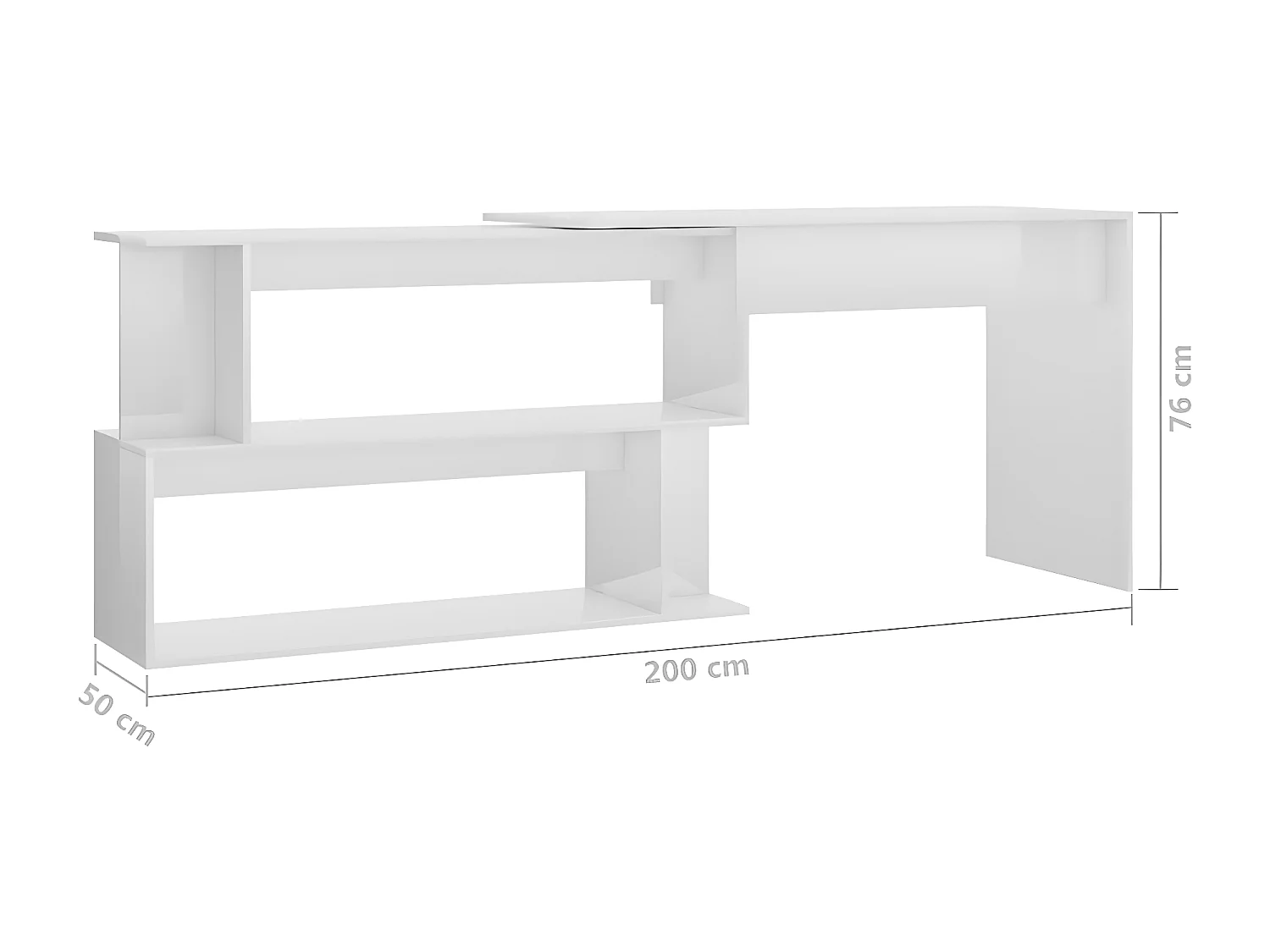 Bureau d'angle Blanc brillant 200x50x76 cm Aggloméré