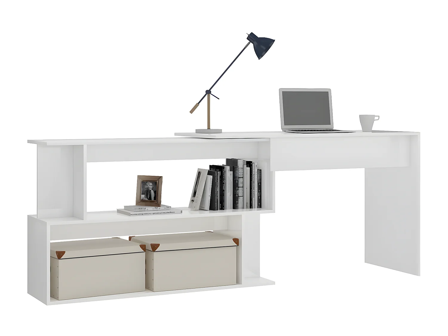 Bureau d'angle Blanc brillant 200x50x76 cm Aggloméré