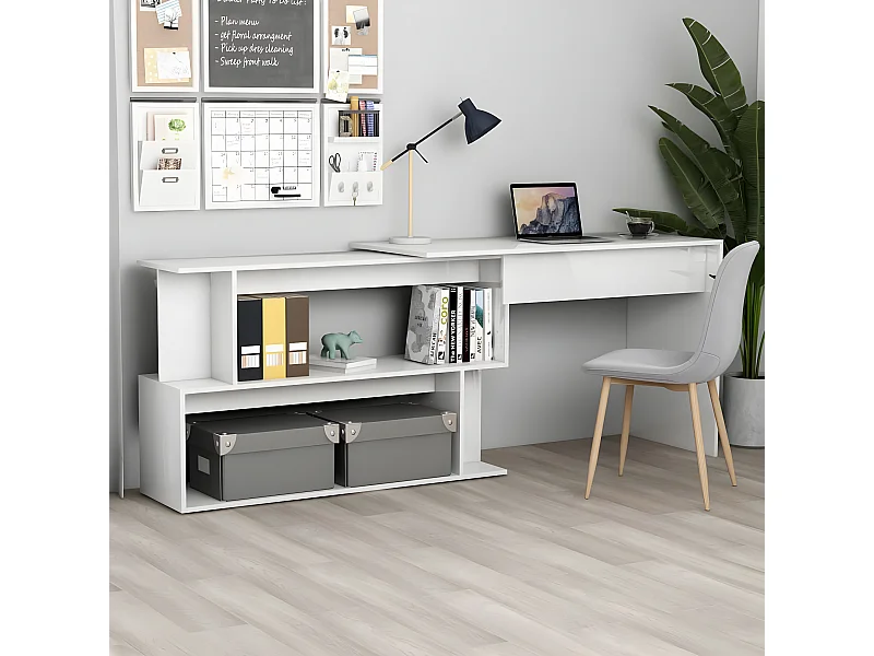 Bureau d'angle Blanc brillant 200x50x76 cm Aggloméré