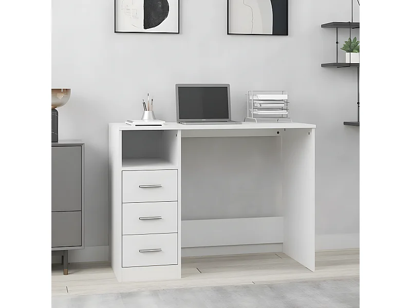 Bureau avec tiroirs Blanc 102x50x76 cm Bois d'ingénierie