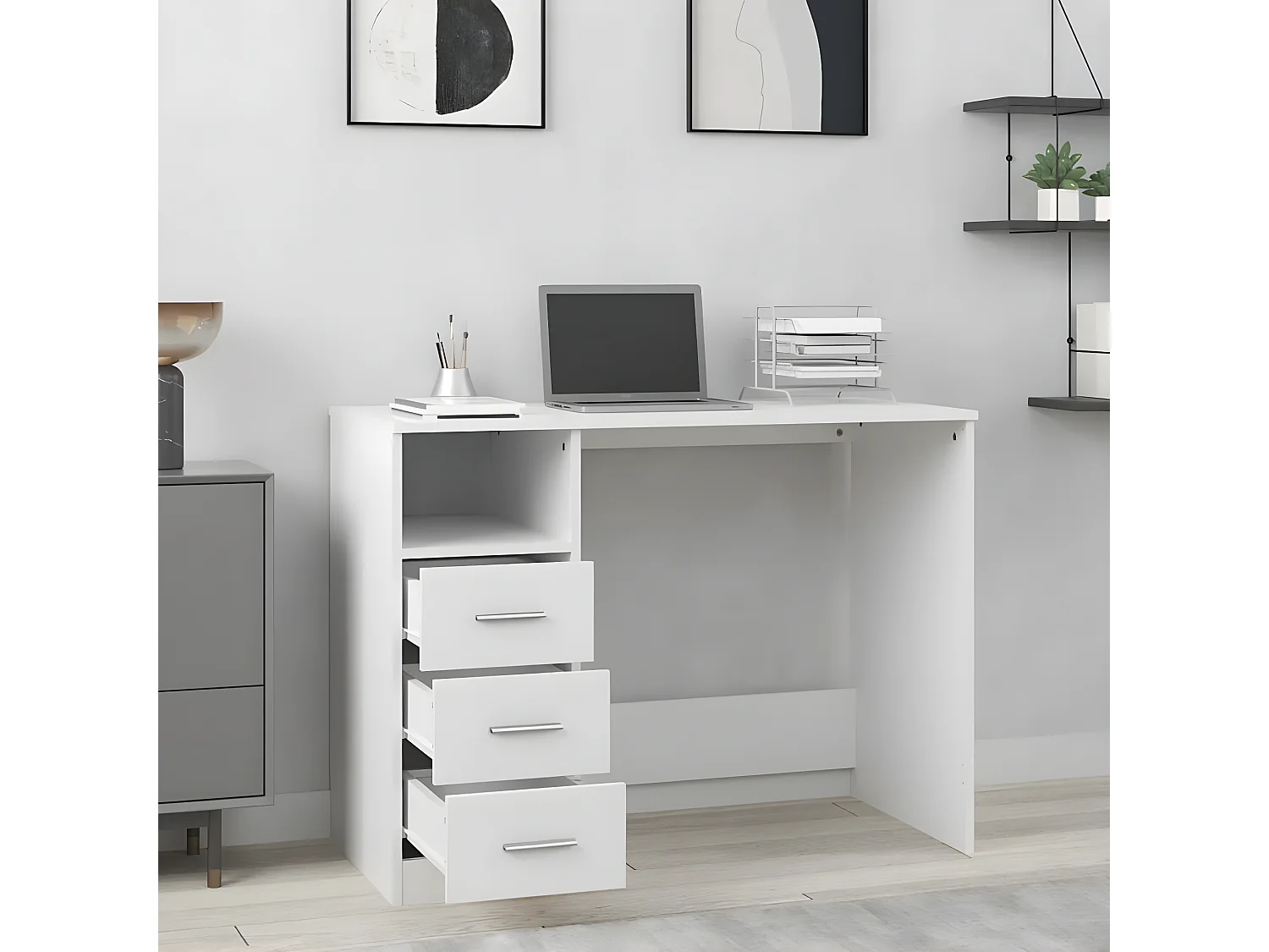 Bureau avec tiroirs Blanc 102x50x76 cm Bois d'ingénierie