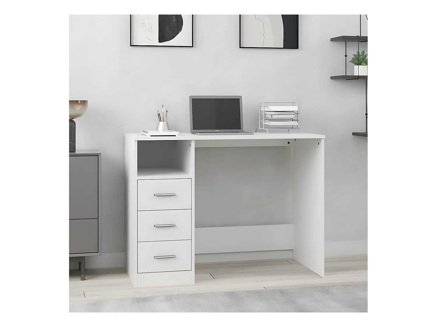 Bureau avec tiroirs Blanc 102x50x76 cm Bois d'ingénierie