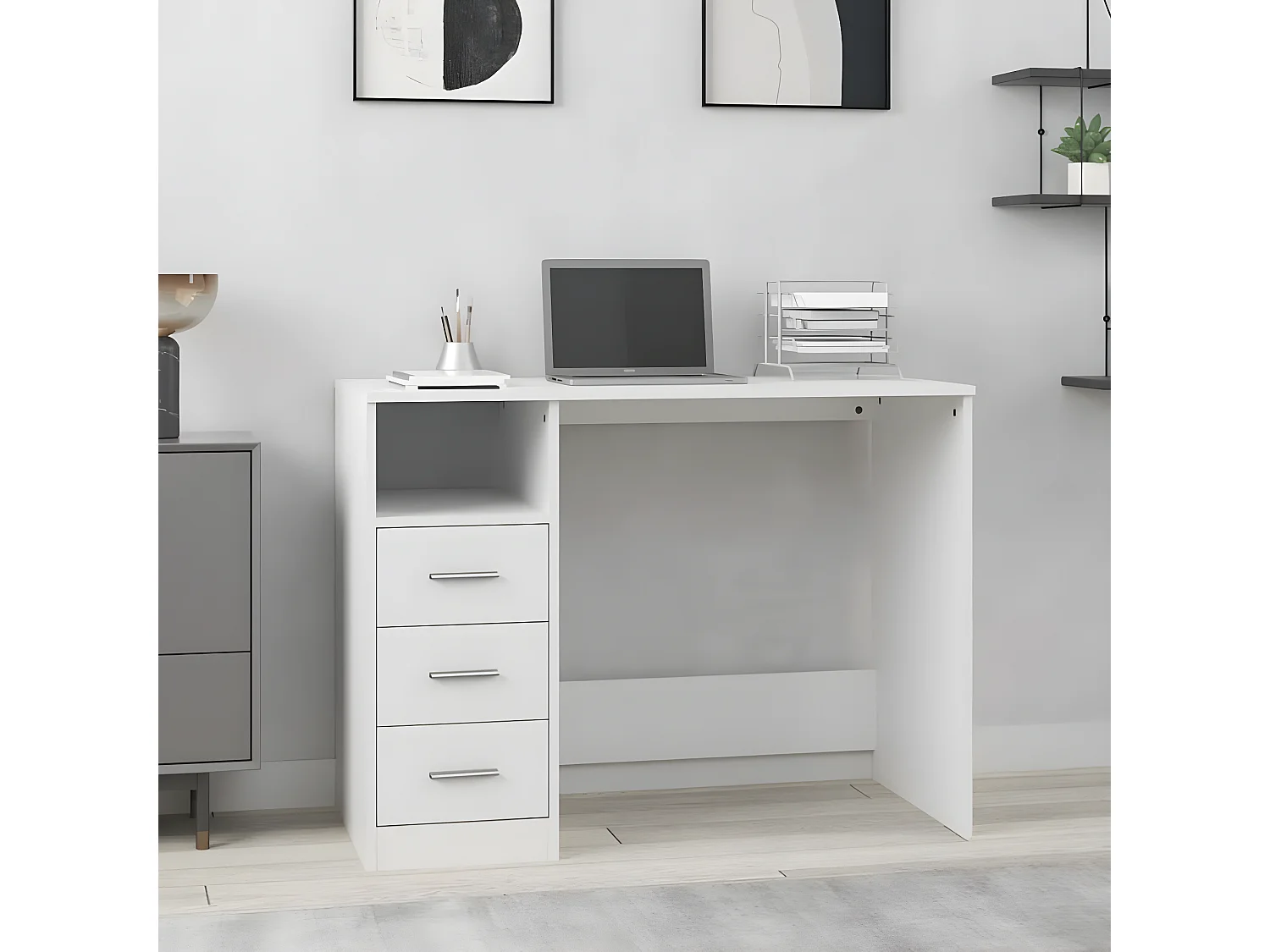 Bureau avec tiroirs Blanc 102x50x76 cm Bois d'ingénierie