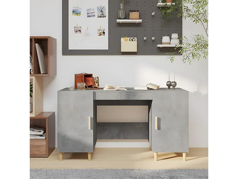 Bureau Gris béton 140x50x75 cm Bois d'ingénierie