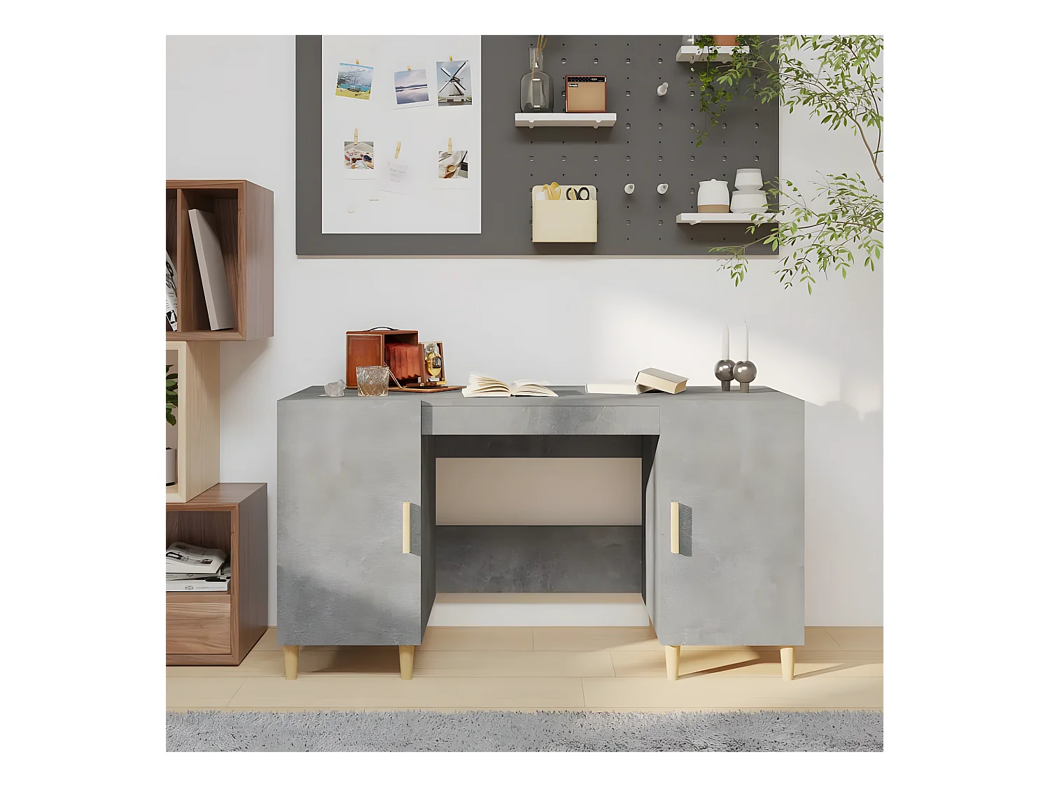 Bureau 140x50x75 cm bewerkt hout betongrijs