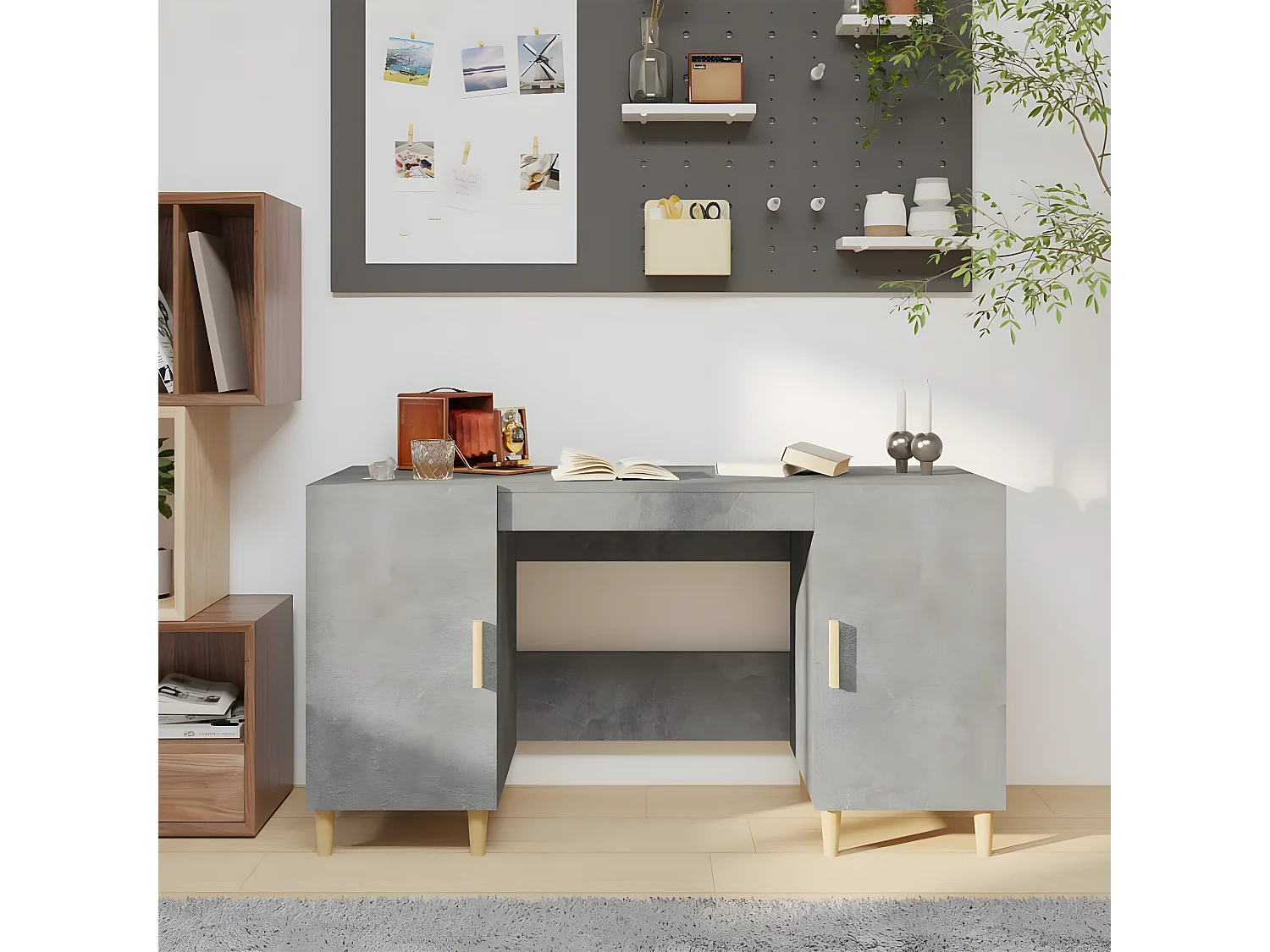 Bureau Gris béton 140x50x75 cm Bois d'ingénierie