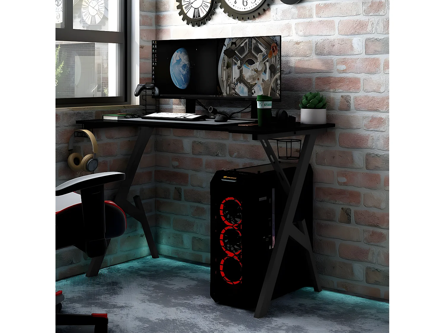 Bureau de jeu avec pieds en forme de Y Noir 90x60x75 cm