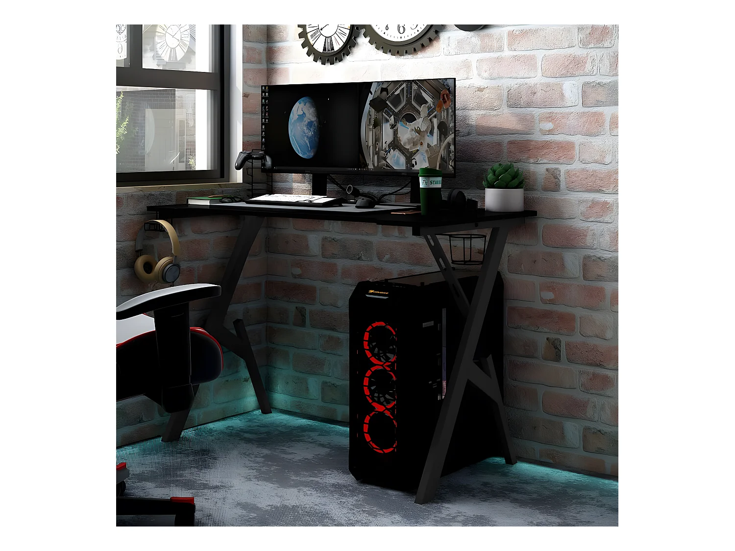 Bureau de jeu avec pieds en forme de Y Noir 90x60x75 cm