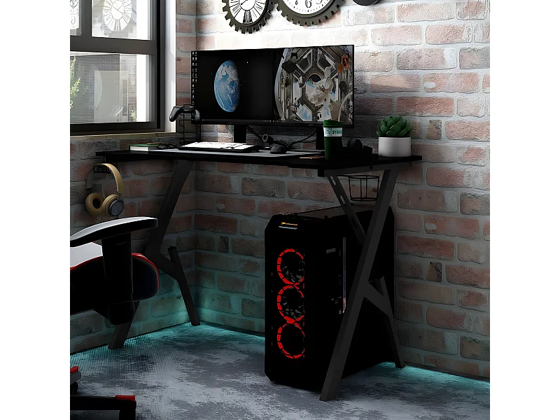 Gamingbureau met Y-vormige poten 90x60x75 cm zwart