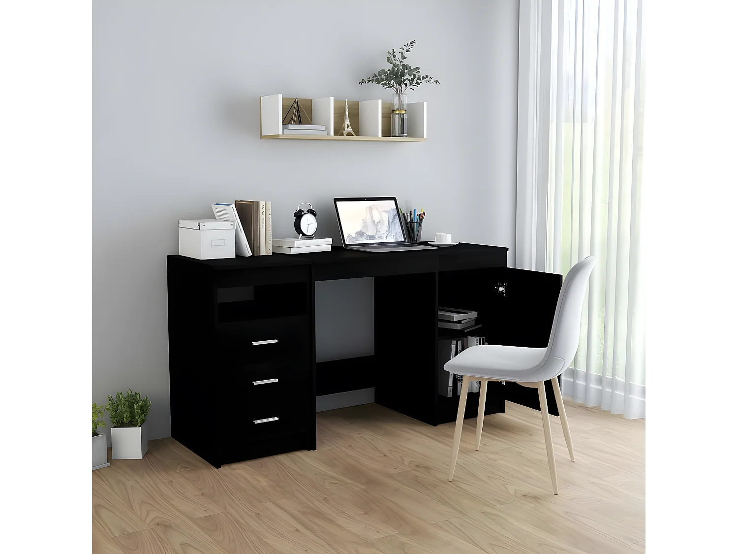 Bureau 140x50x76 cm bewerkt hout zwart