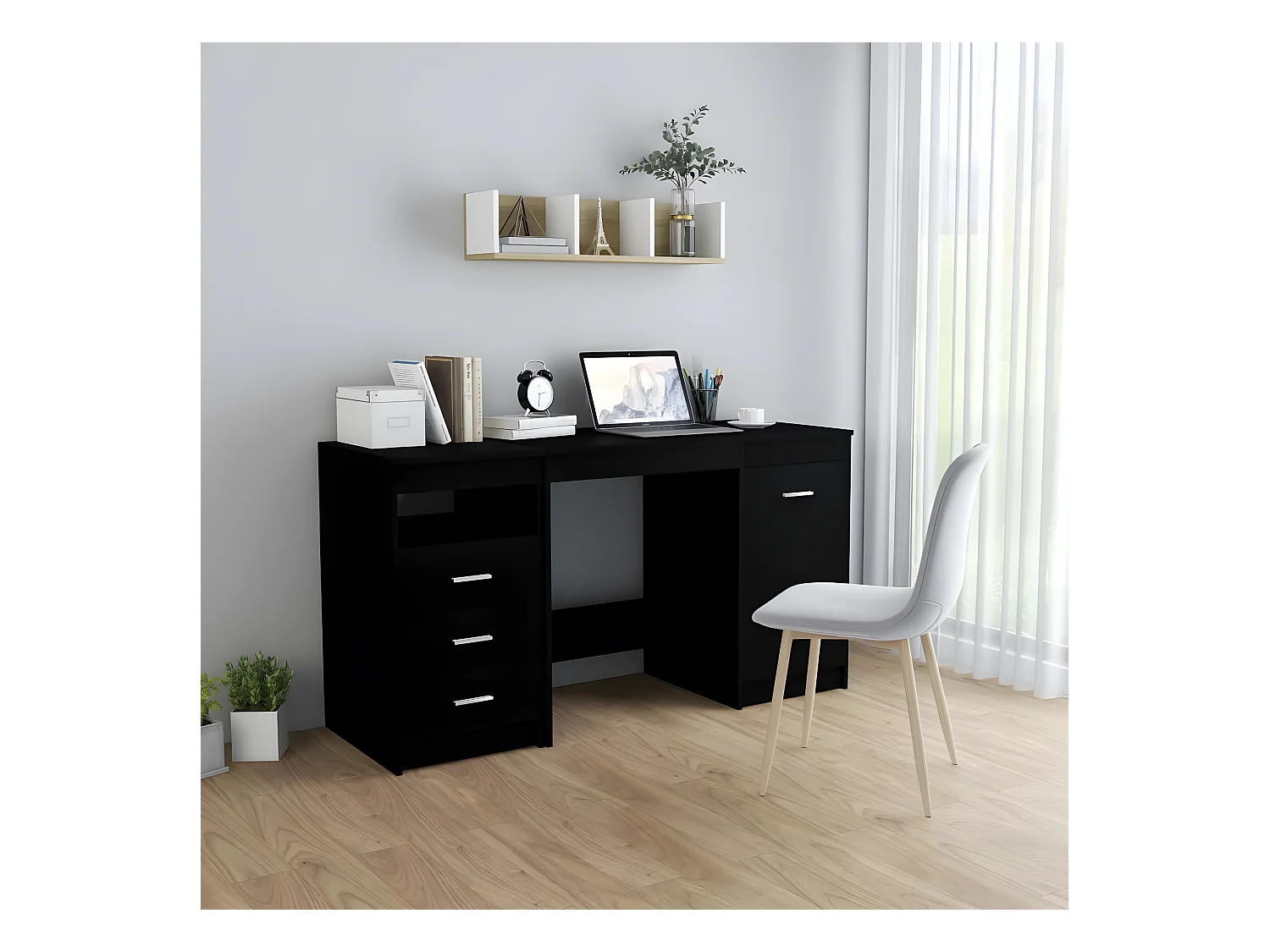 Bureau Noir 140x50x76 cm Aggloméré