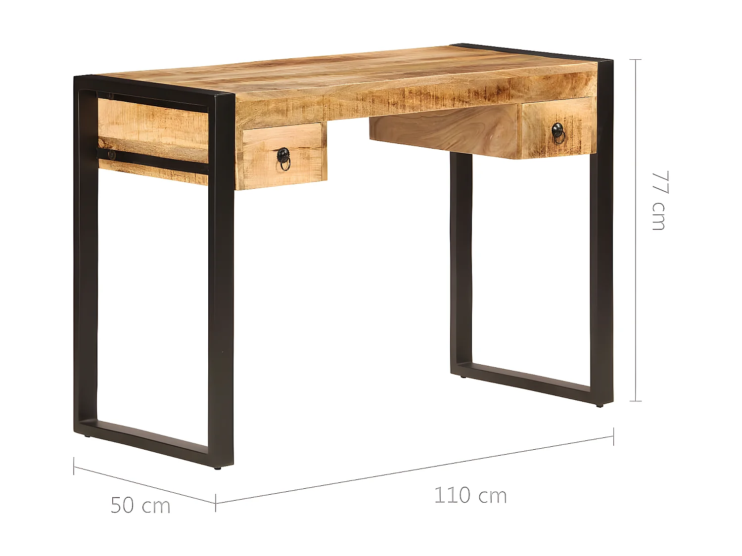 Bureau met 2 lades 110x50x77 cm massief mangohout