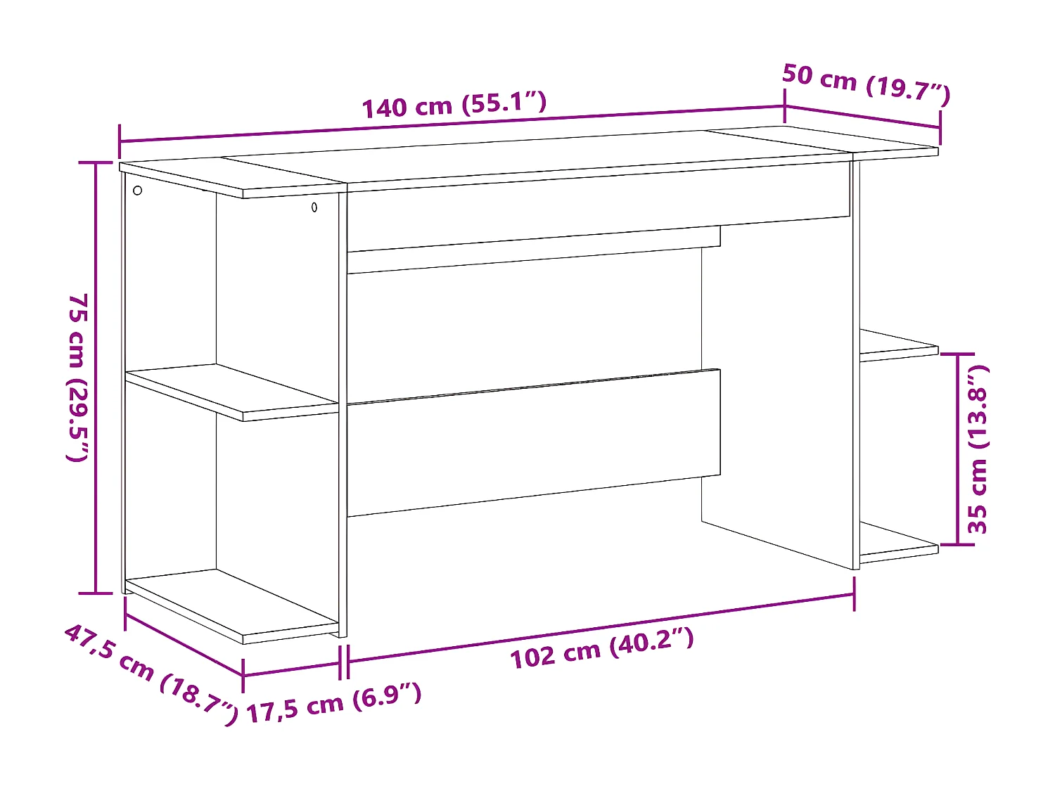 Bureau chêne fumé 140x50x75 cm bois d'ingénierie
