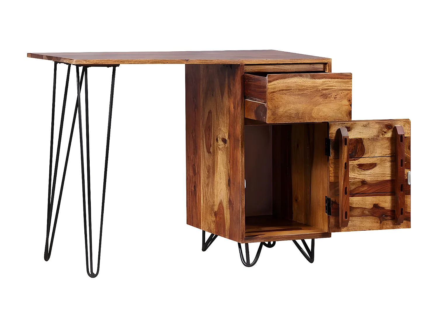 Bureau avec 1 tiroir et 1 armoire Bois massif de Sesham