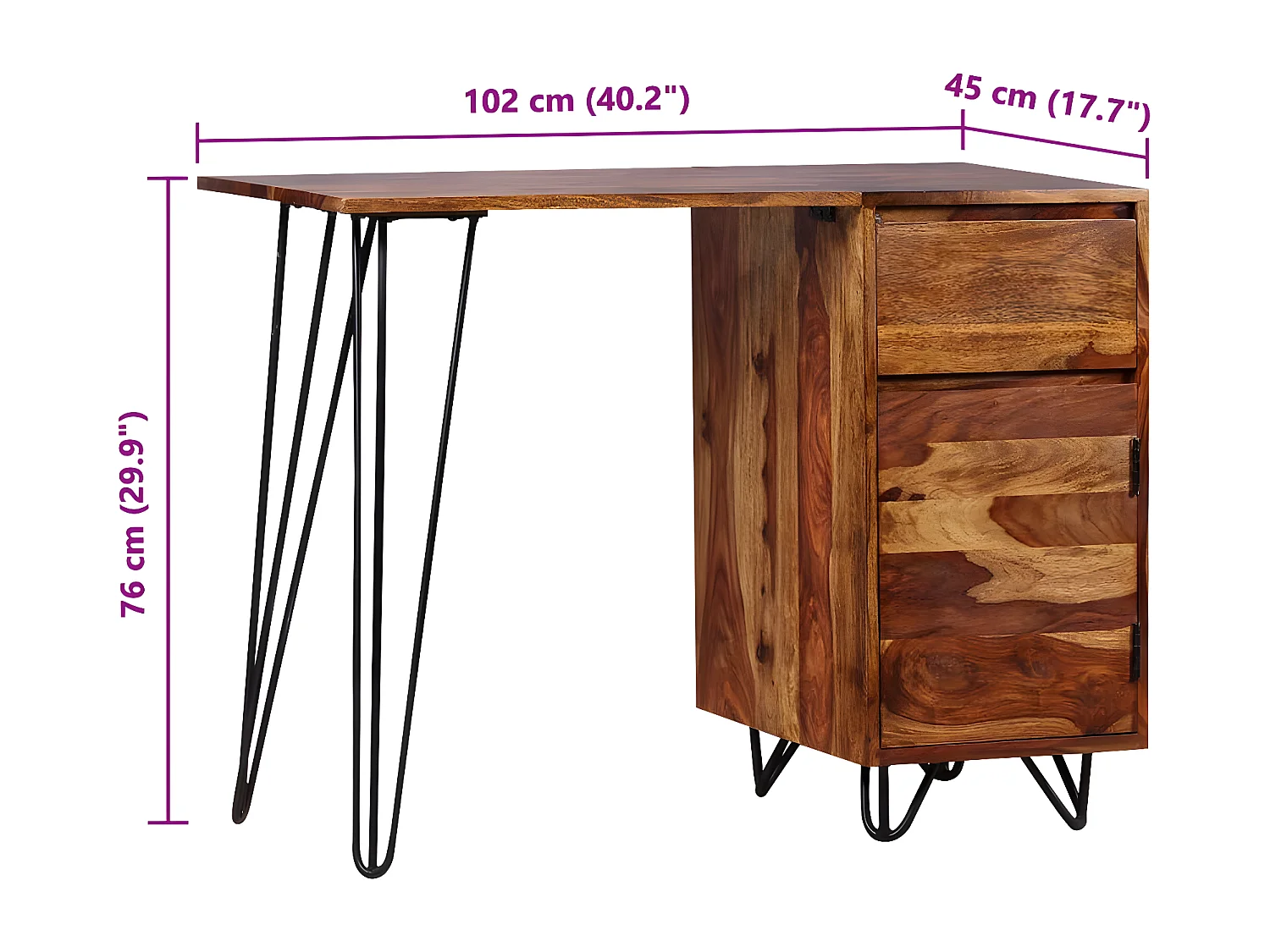 Bureau avec 1 tiroir et 1 armoire Bois massif de Sesham