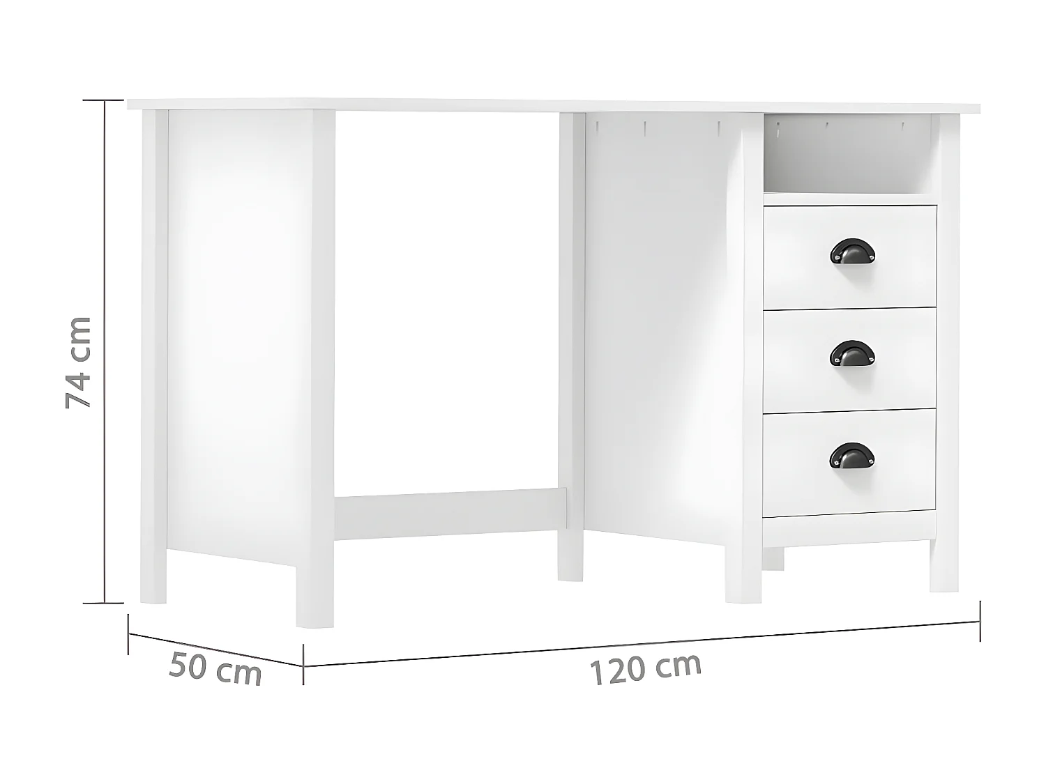 Bureau Hill 3 lades 120x50x74 cm massief grenenhout