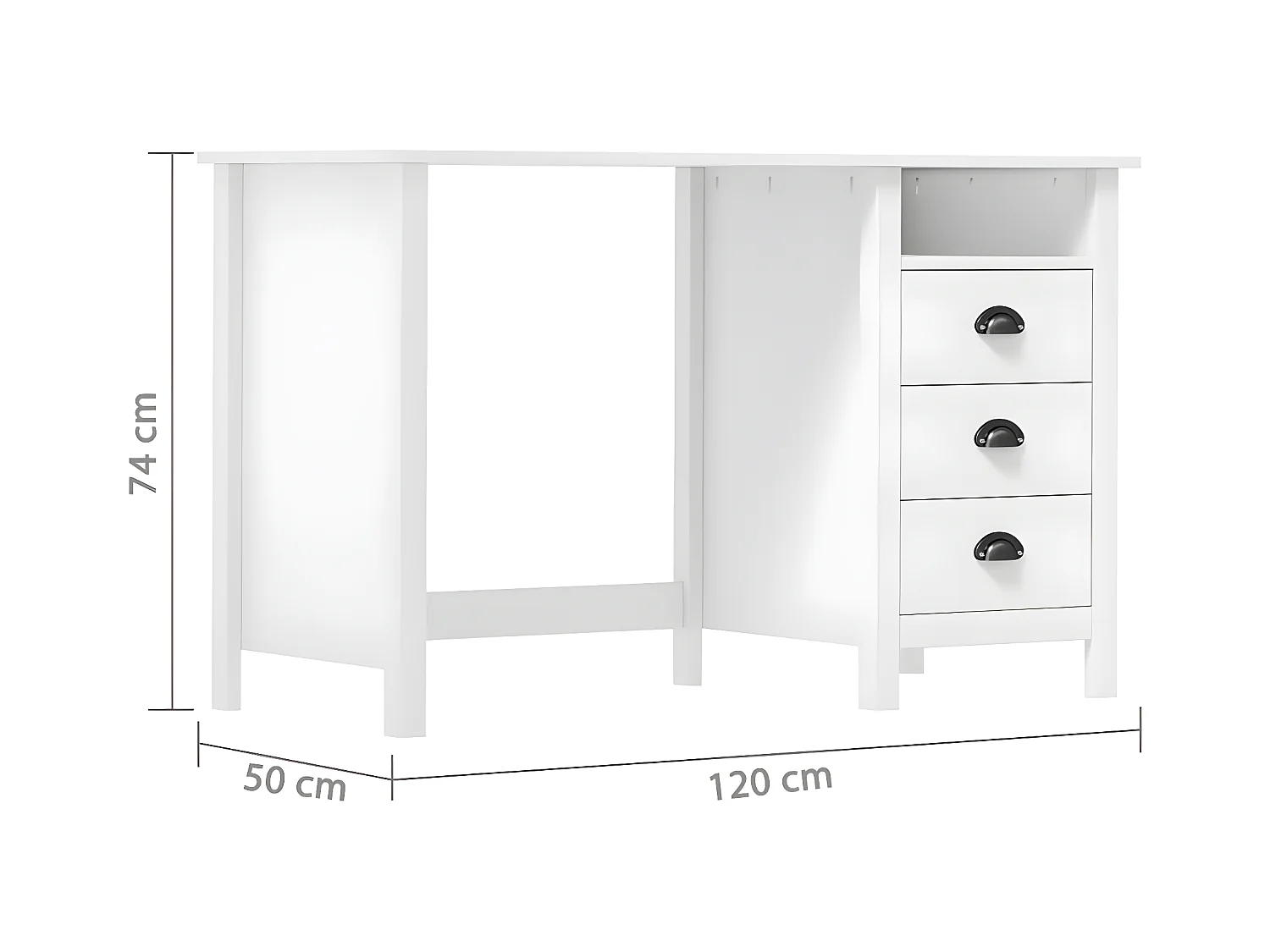 Bureau Hill avec 3 tiroirs 120x50x74 cm Bois pin massif