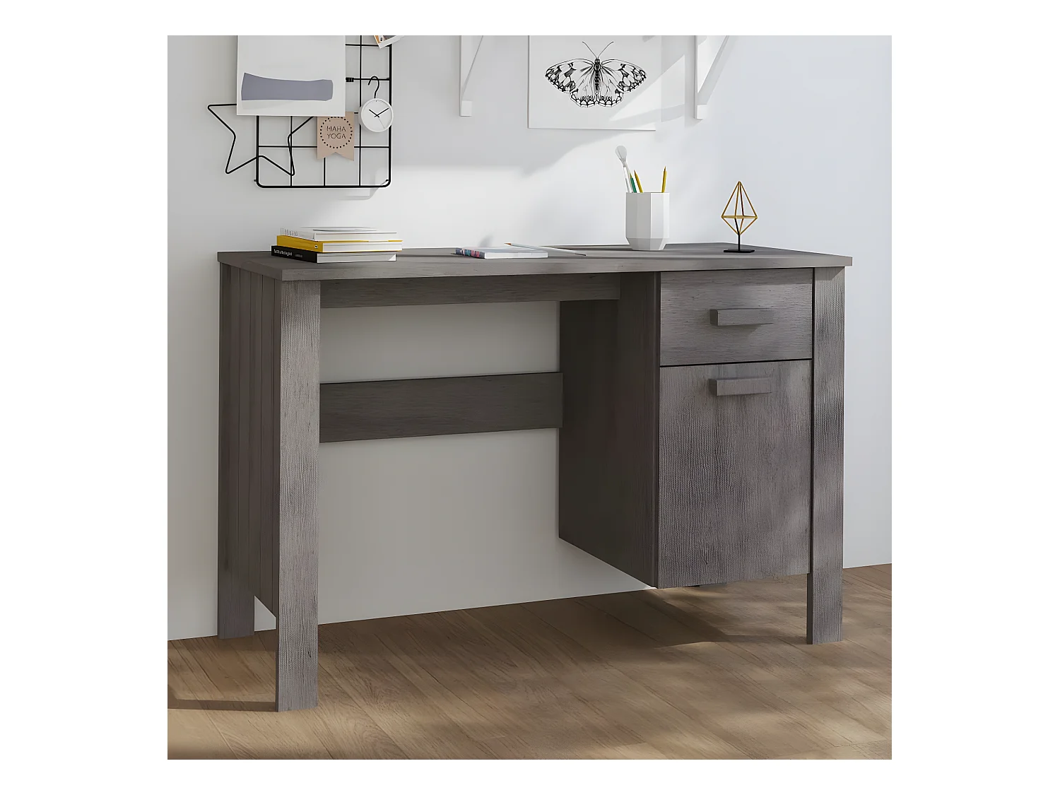 Bureau HAMAR Gris clair 113x50x75 cm Bois massif de pin