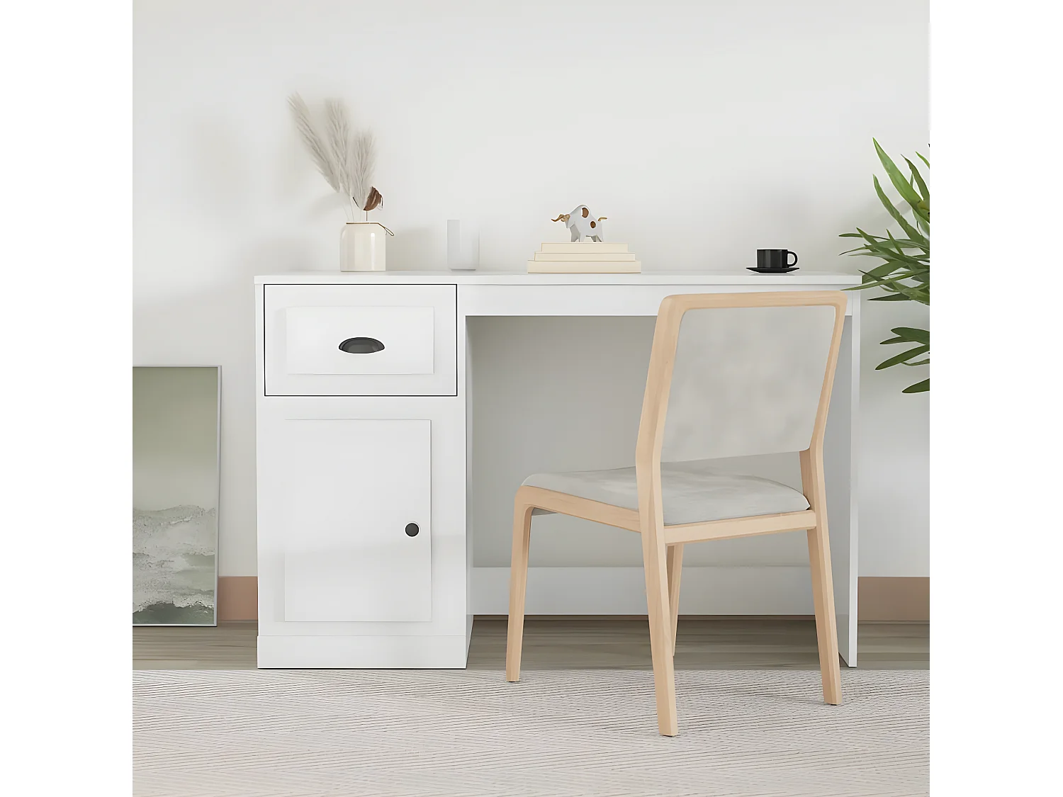 Escritorio cajón madera contrachapada blanco brillo 115x50x75cm