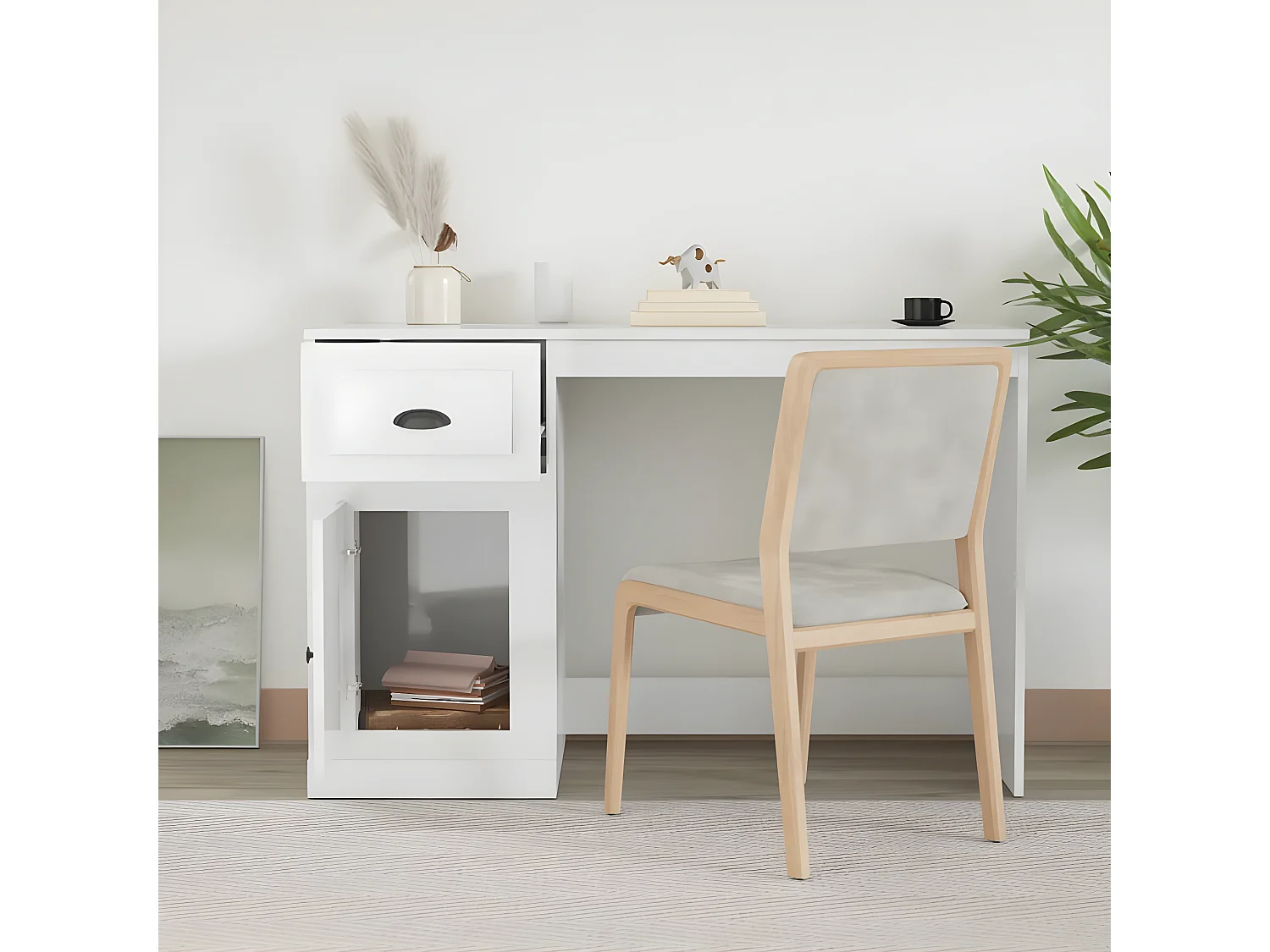 Escritorio cajón madera contrachapada blanco brillo 115x50x75cm