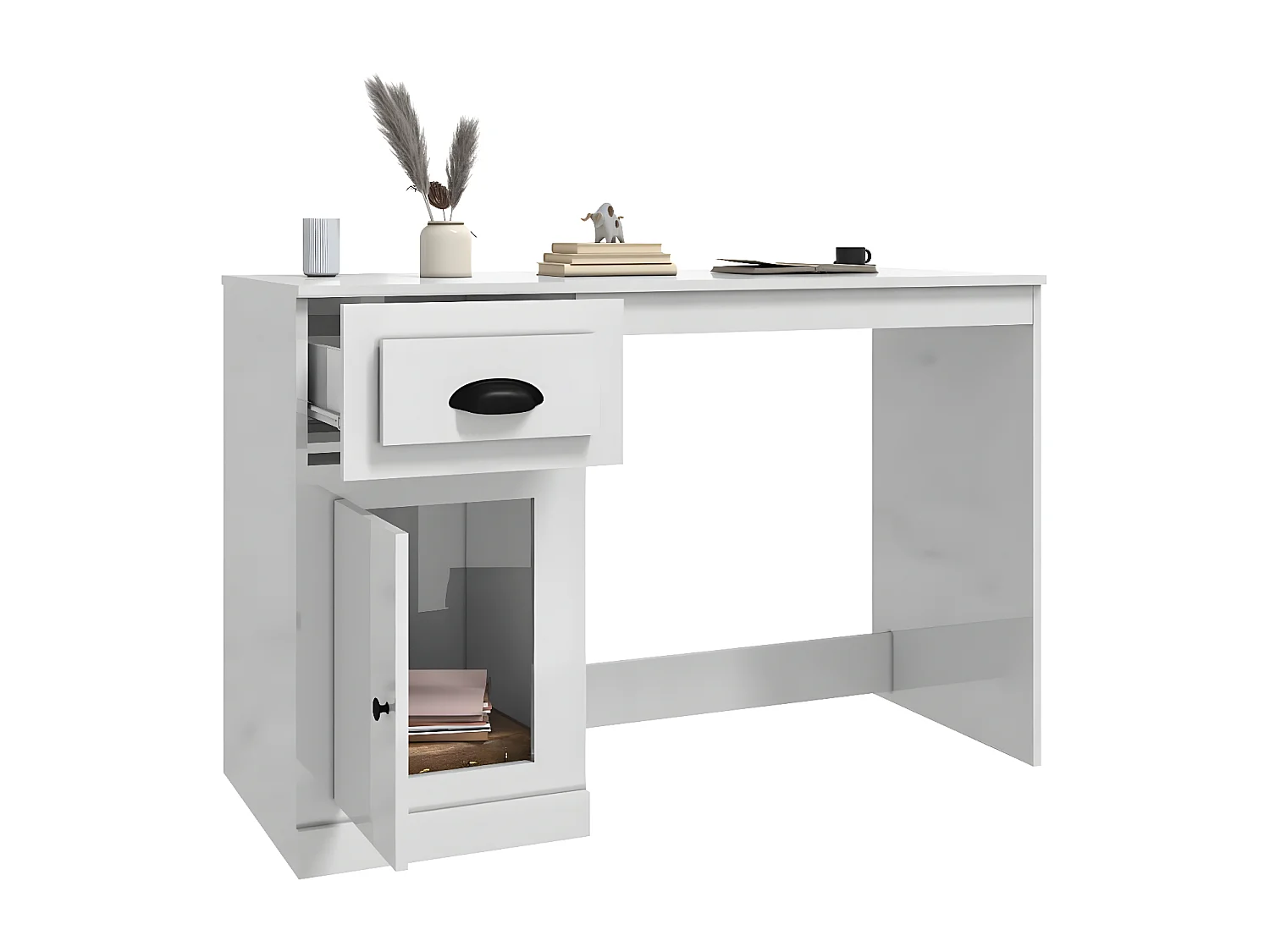 Escritorio cajón madera contrachapada blanco brillo 115x50x75cm