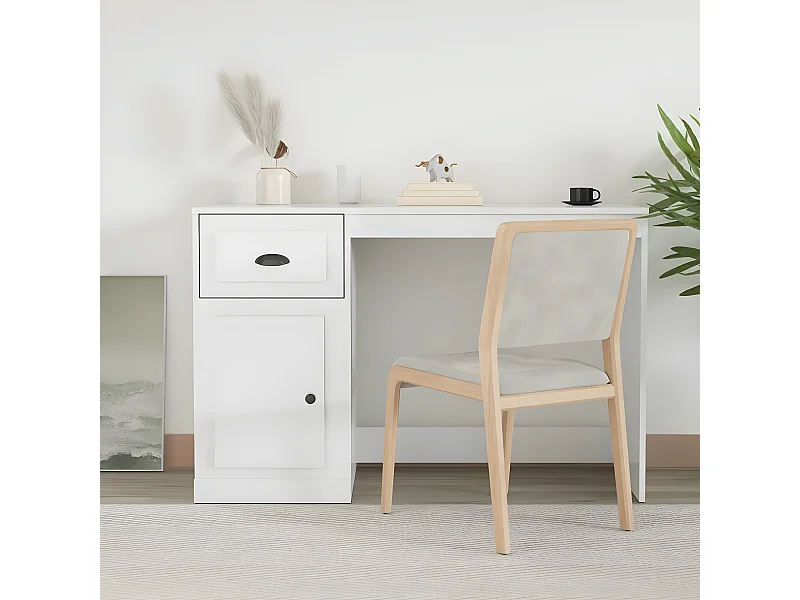 Escritorio cajón madera contrachapada blanco brillo 115x50x75cm