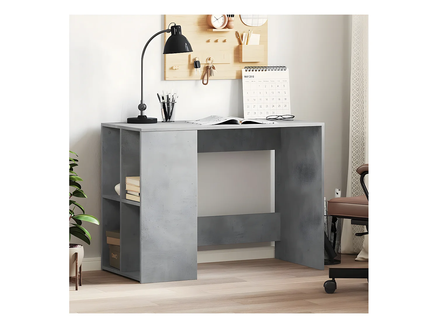 Bureau gris béton 102x50x75 cm bois d'ingénierie