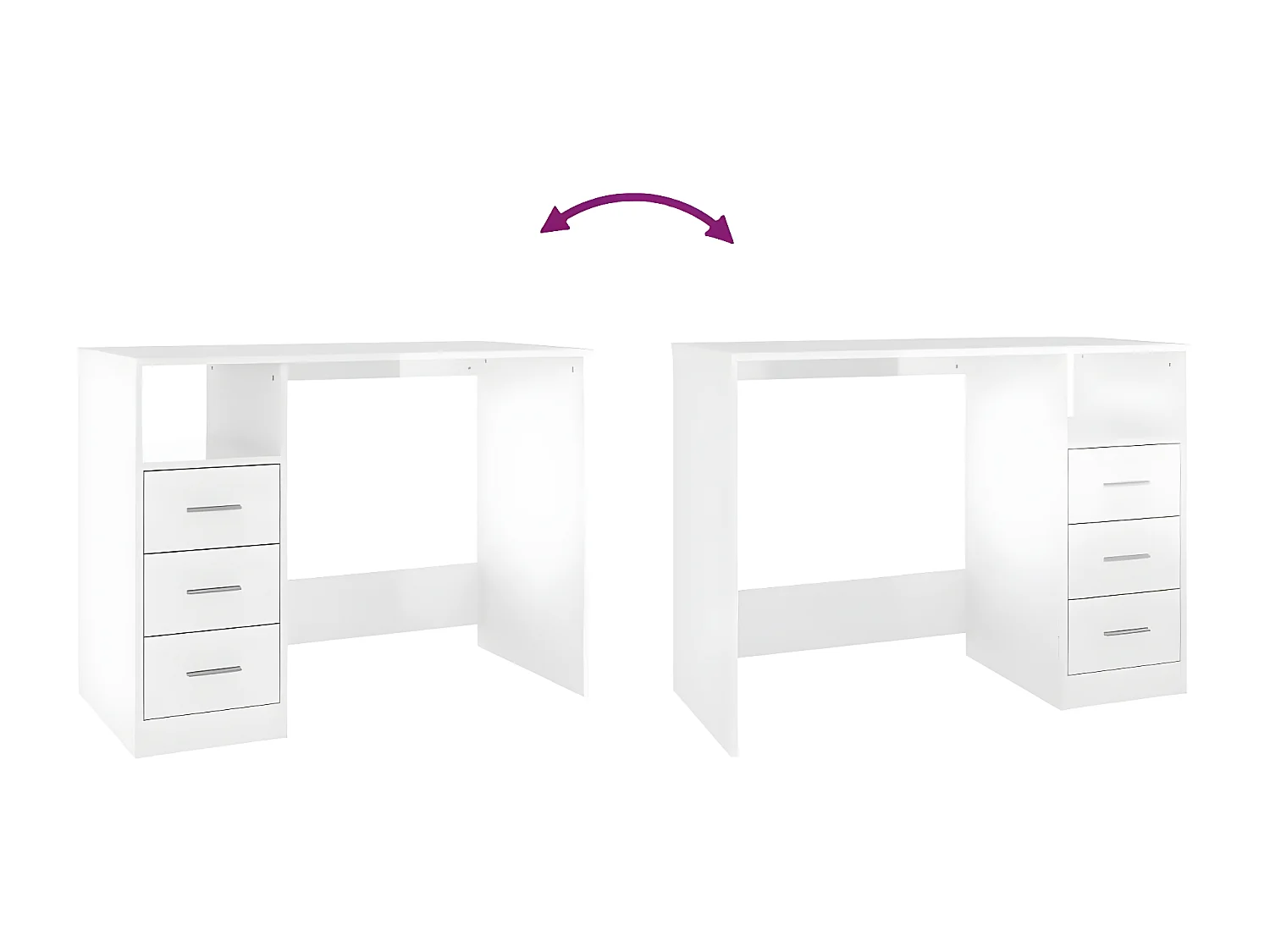 Bureau et tiroirs Blanc brillant 102x50x76 cm Bois d'ingénierie