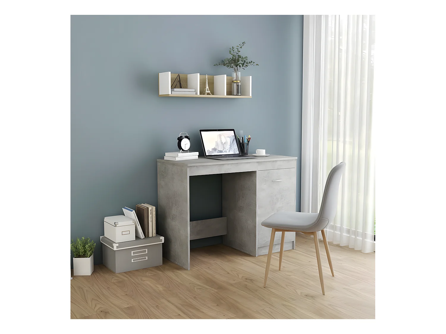 Bureau Gris béton 100x50x76 cm Bois d'ingénierie