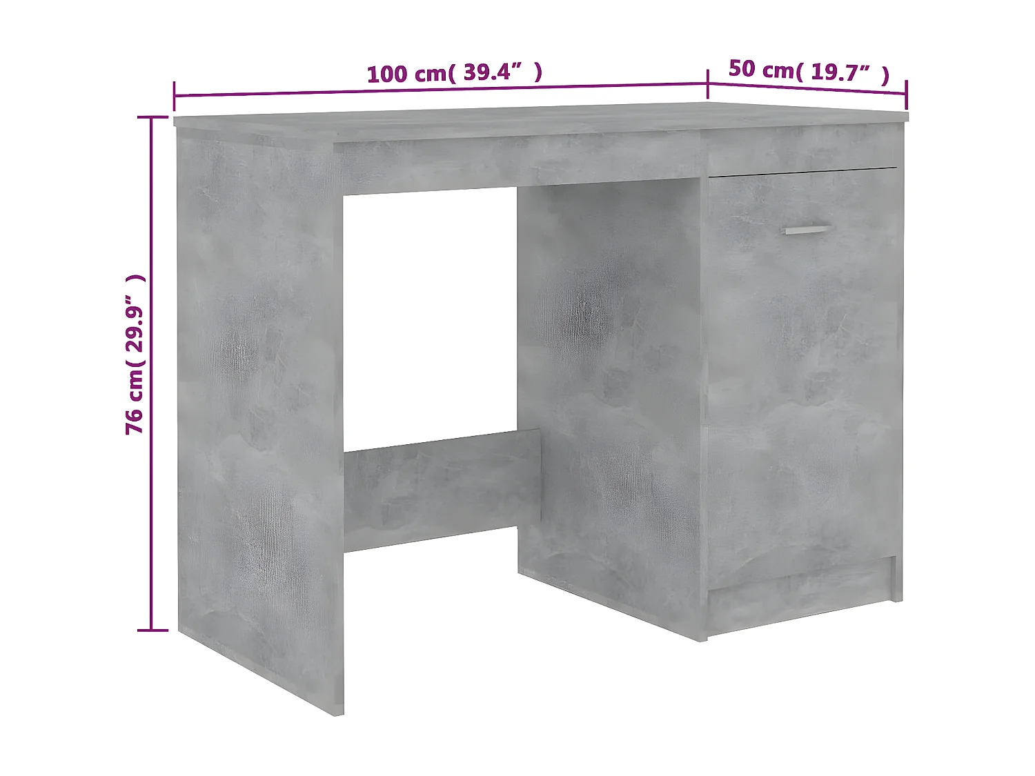 Bureau Gris béton 100x50x76 cm Bois d'ingénierie