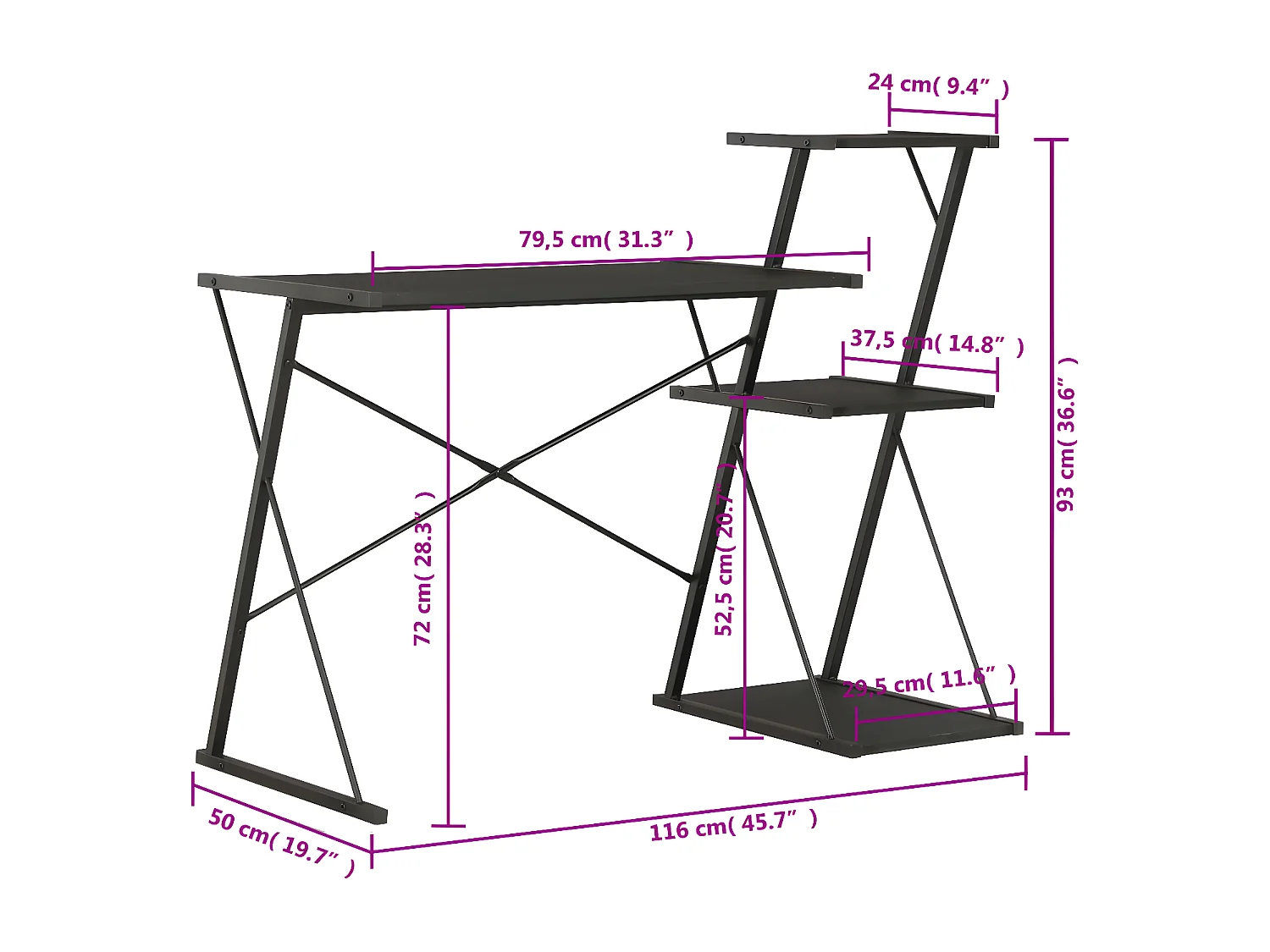 Bureau avec étagère Noir 116x50x93 cm