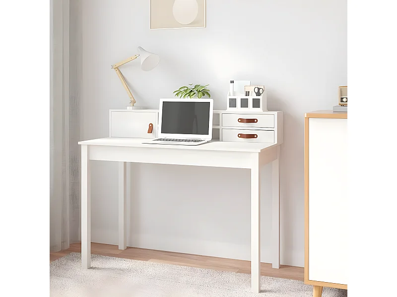 Escritorio de madera maciza de pino blanco 110x50x93 cm