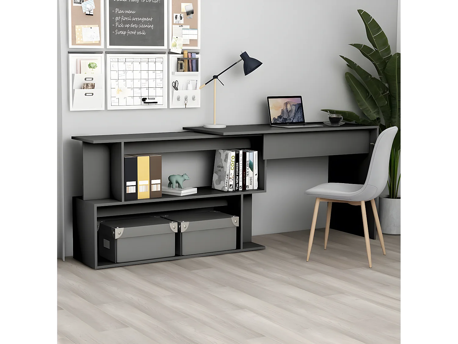 Escritorio de esquina madera contrachapada gris 200x50x76 cm