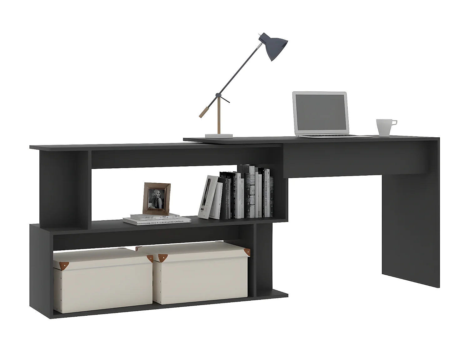 Escritorio de esquina madera contrachapada gris 200x50x76 cm