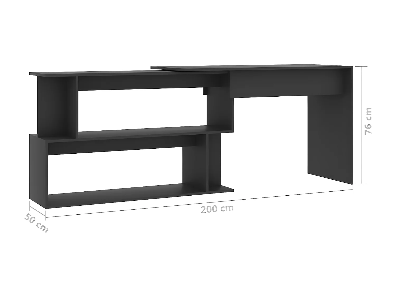 Escritorio de esquina madera contrachapada gris 200x50x76 cm