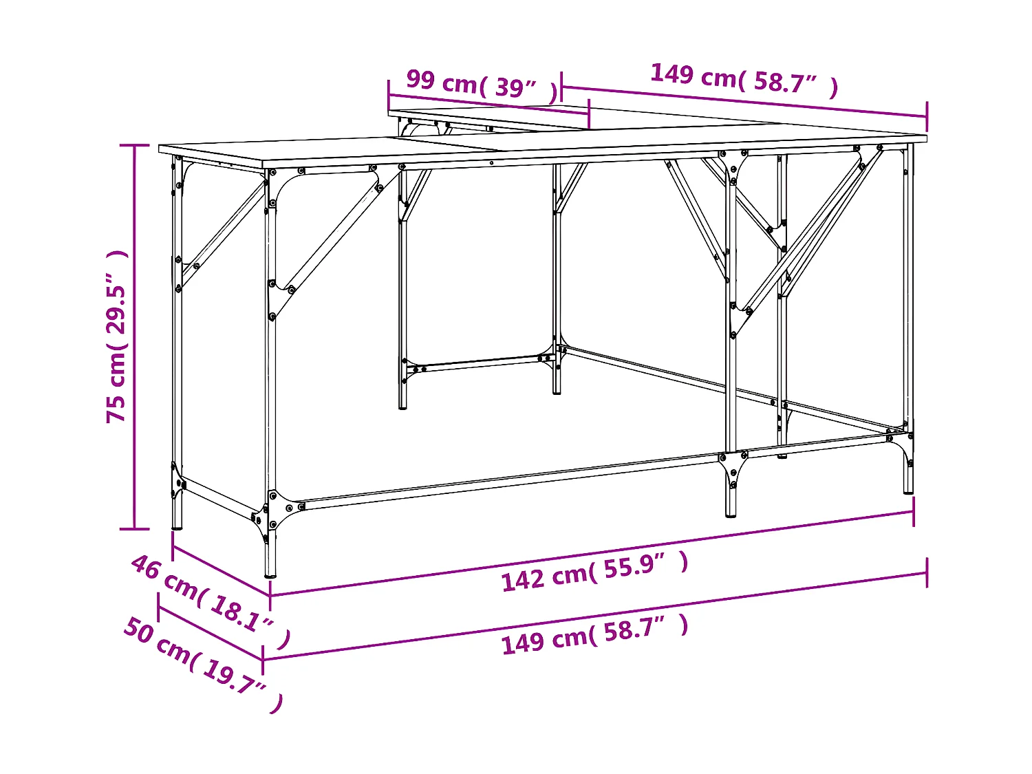Bureau sonoma gris 149x149x75 cm bois d'ingénierie