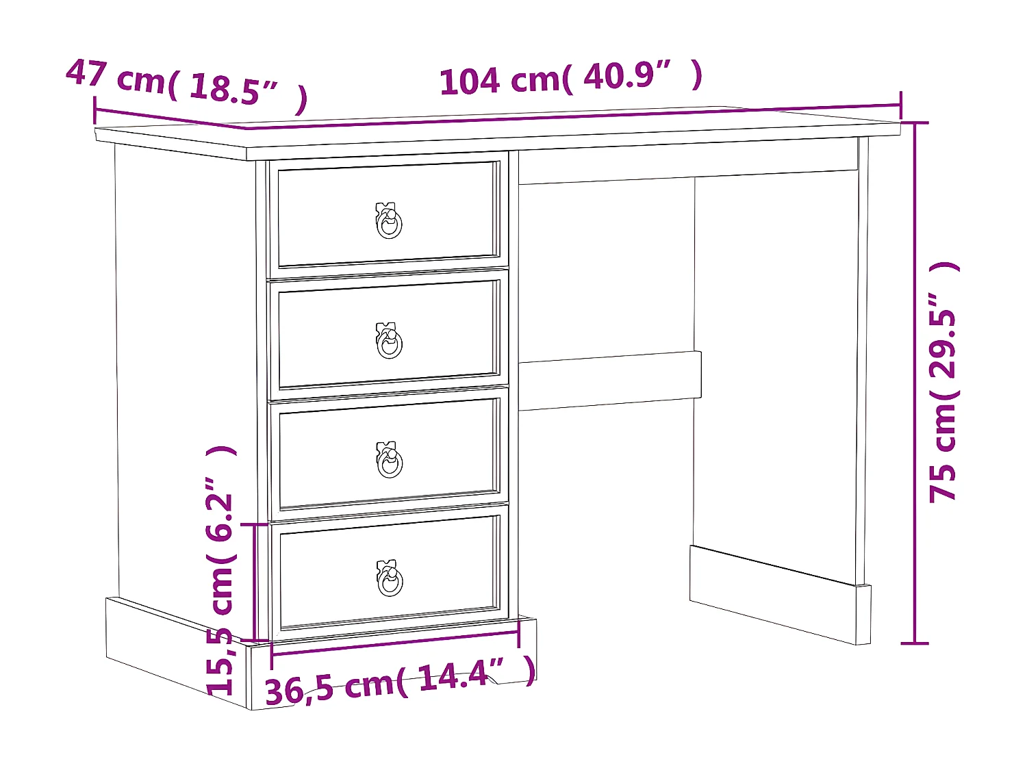 Bureau 104x47x75 cm bois de pin massif