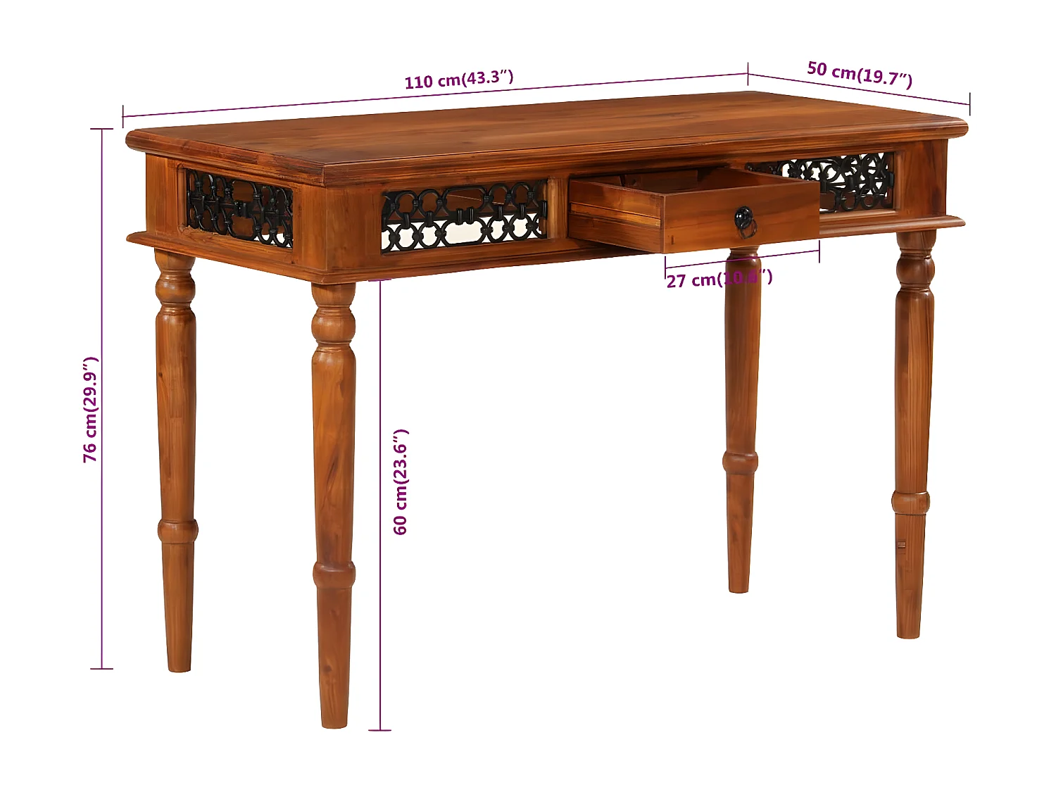 Bureau avec tiroir 110x50x76 cm bois d'acacia solide