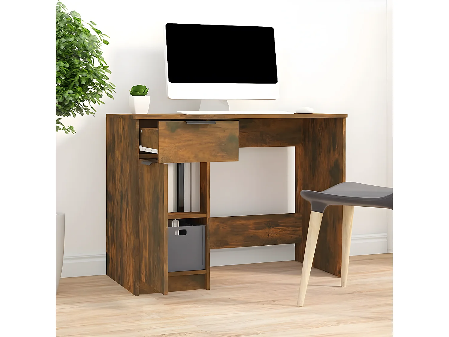 Bureau Chêne fumé 100x50x75 cm Bois d'ingénierie