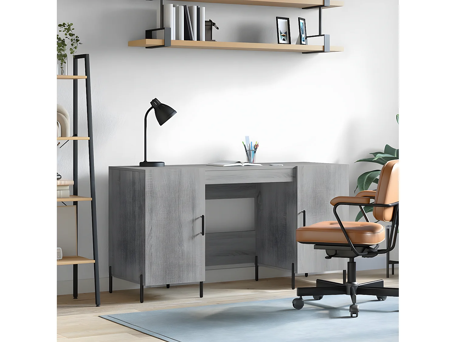 Bureau sonoma gris 140x50x75 cm bois d'ingénierie