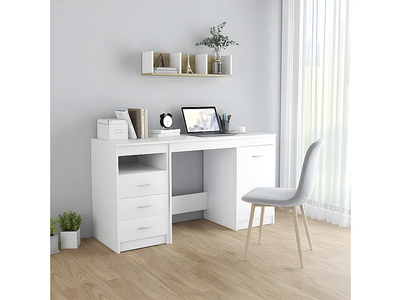 Escritorio de madera contrachapada blanco 140x50x76 cm