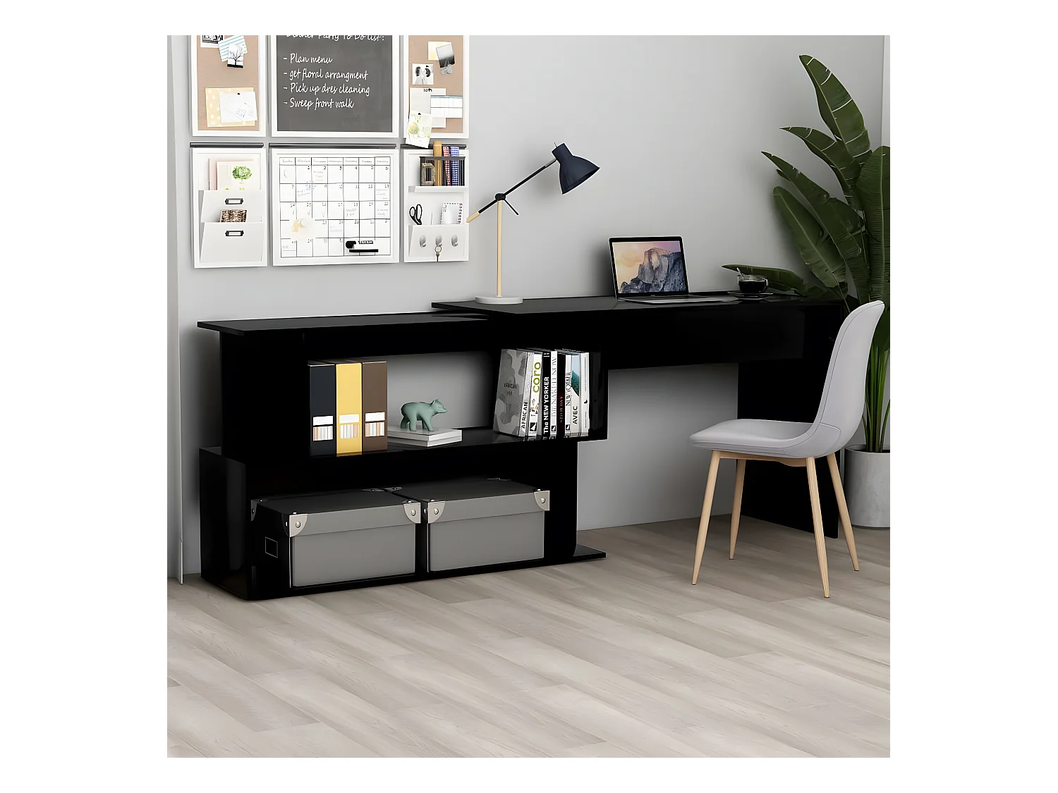 Bureau d'angle Noir 200x50x76 cm Aggloméré