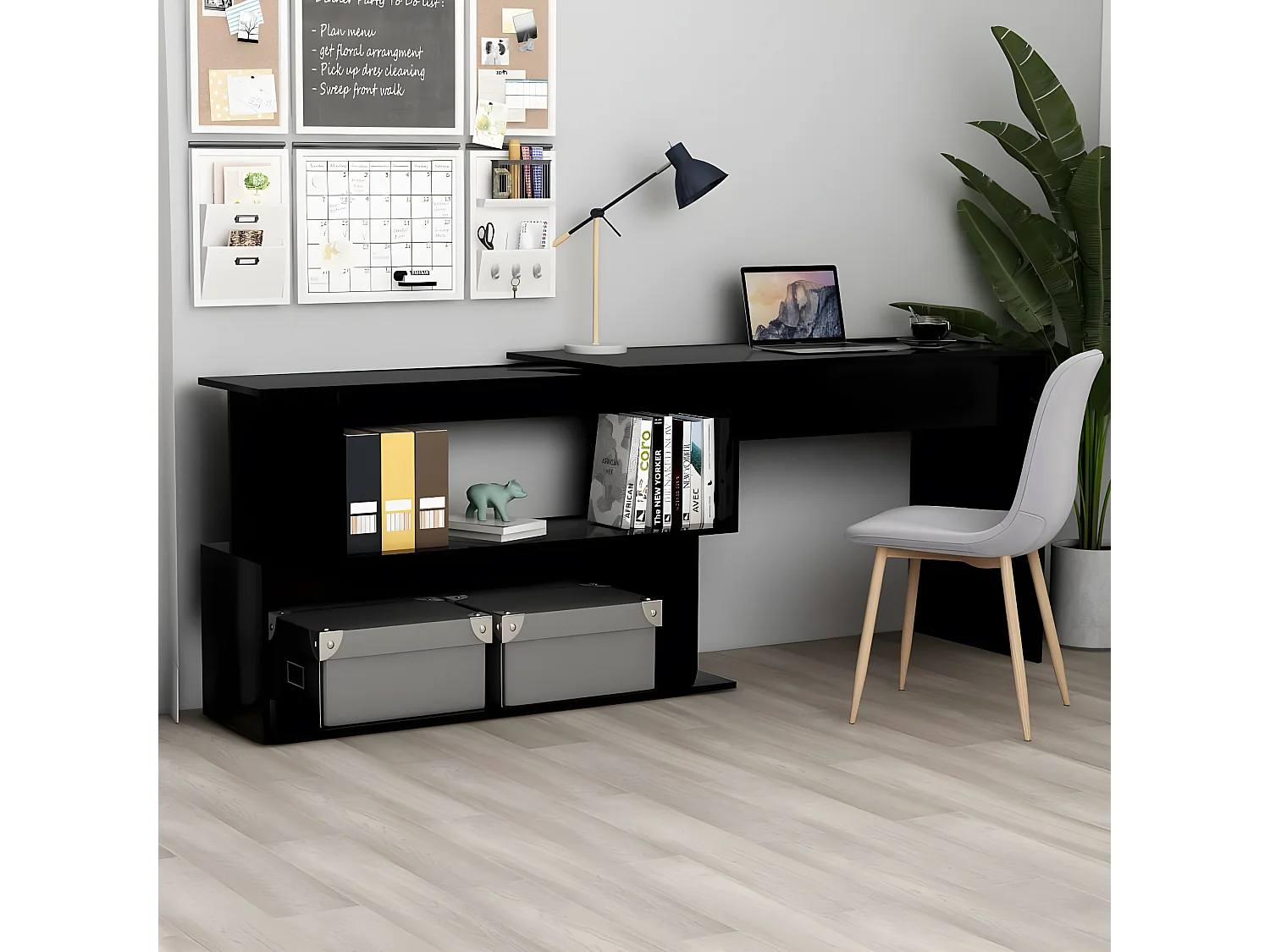 Bureau d'angle Noir 200x50x76 cm Aggloméré