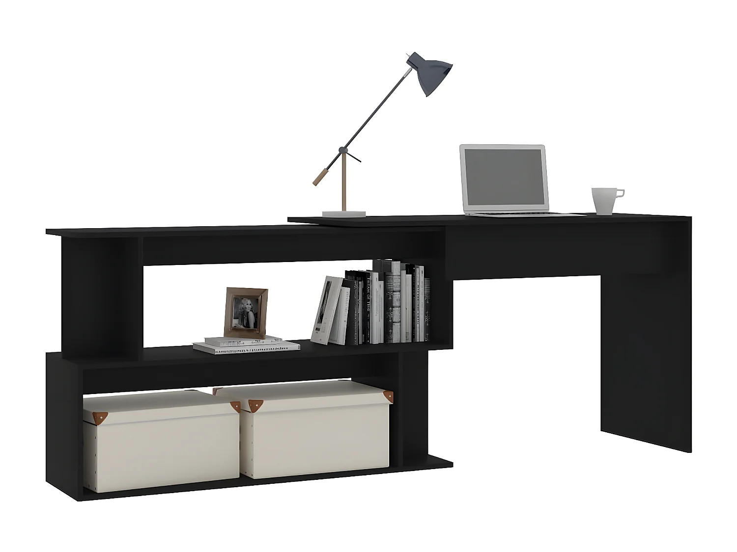 Bureau d'angle Noir 200x50x76 cm Aggloméré