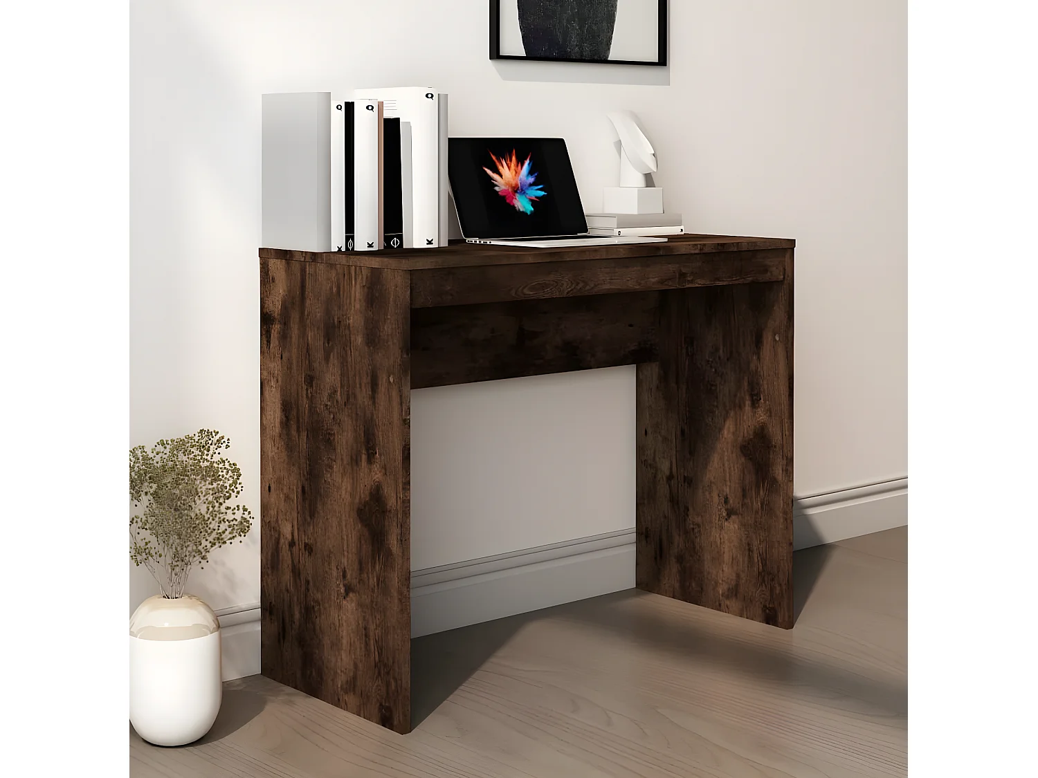 Escritorio de madera contrachapada roble ahumado 90x40x72 cm